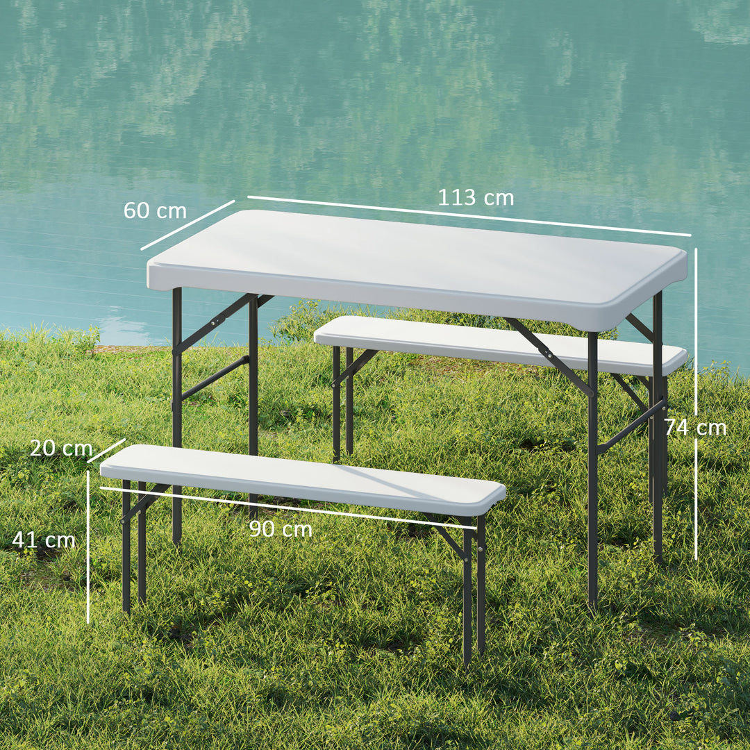 Three-Piece Folding Picnic Table and Bench Set - Light Grey