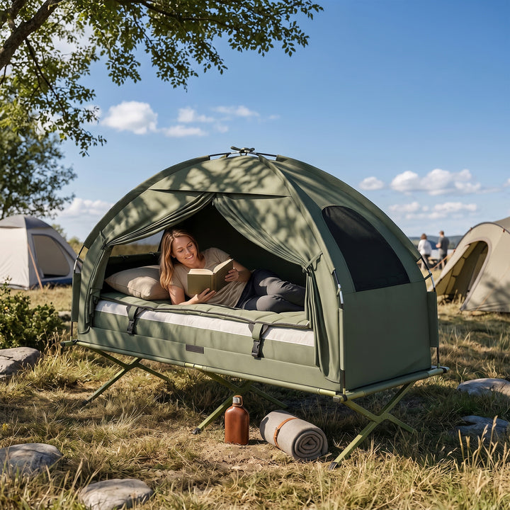 1 person Foldable Camping Tent w/Sleeping Bag Air Mattress Outdoor Hik