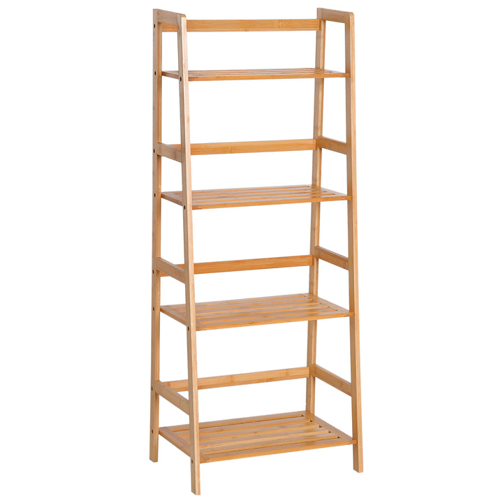 HOMCOM Shelf Unit Solid Wood Bookcase with 4-Shelf for Display in Living Room, Home, Office, Bamboo | Aosom UK