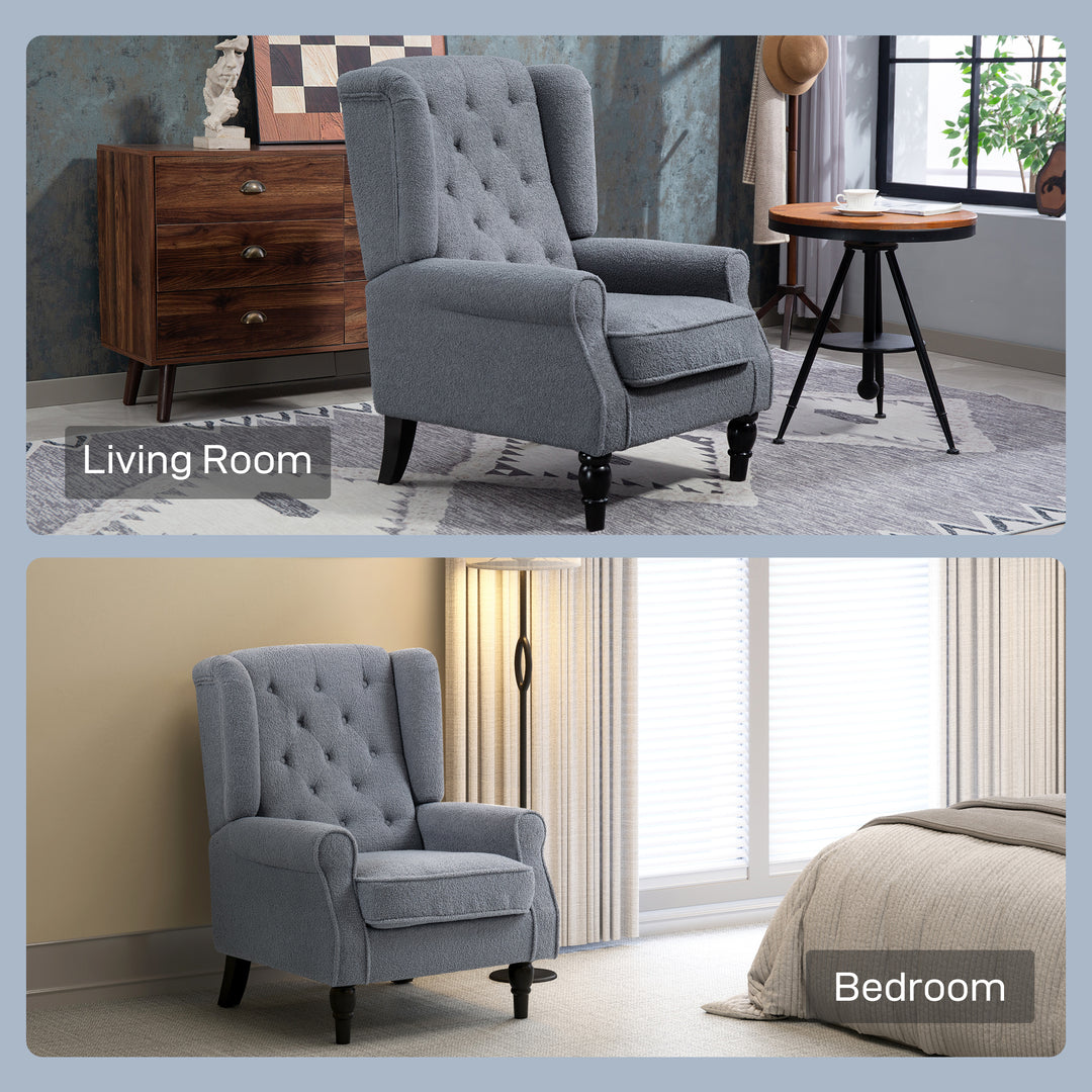 Wingback Accent Chair, Retro Upholstered Button Tufted Occasional Chair for Living Room and Bedroom, Grey