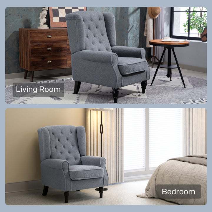 Wingback Accent Chair, Retro Upholstered Button Tufted Occasional Chair for Living Room and Bedroom, Grey