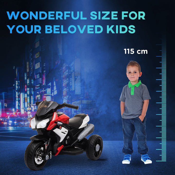Kids Electric Motorcycle Ride-On Toy, with Three Wheels, Music, Horn, Lights, Red