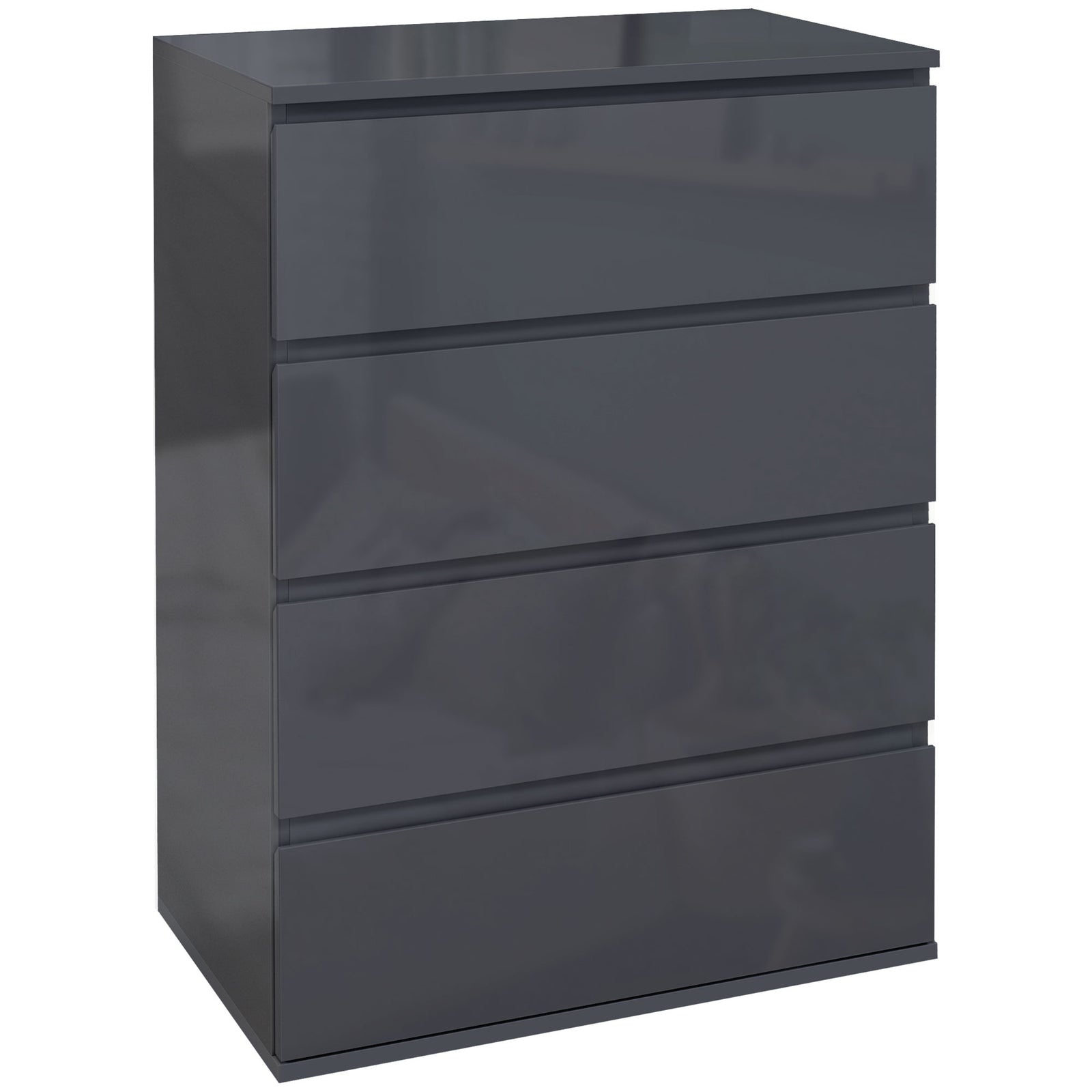 High Gloss Chest of Drawers, 4-Drawer Storage Cabinets, Modern Dresser for Bedroom, Grey