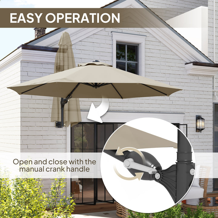 3(m) Wall-Mounted Parasol Shade, with Handle - Khaki