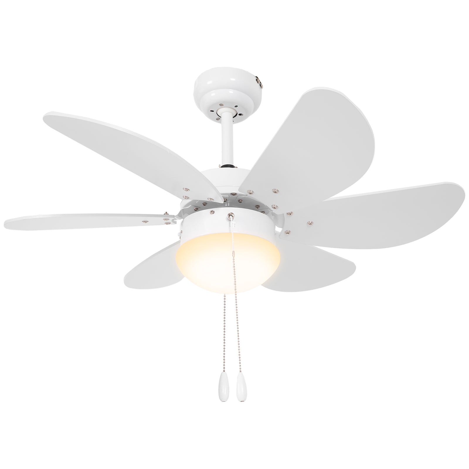 Ceiling Fan with LED Light, Flush Mount Ceiling Fan Lights with 6 Reversible Blades, Pull-chain Switch, White