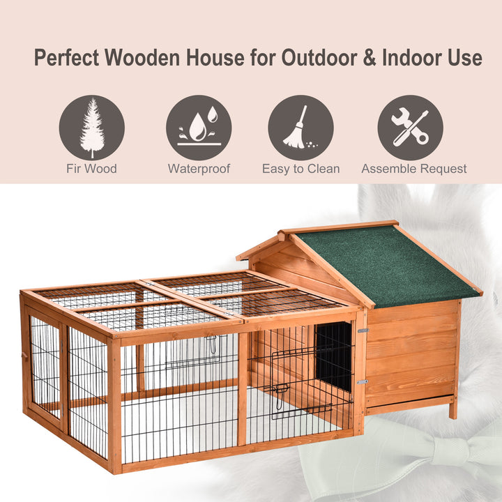 Wooden Guinea Pigs Hutches Detachable Rabbit Cage Pet House with Openable Run & Roof Slide-out Tray