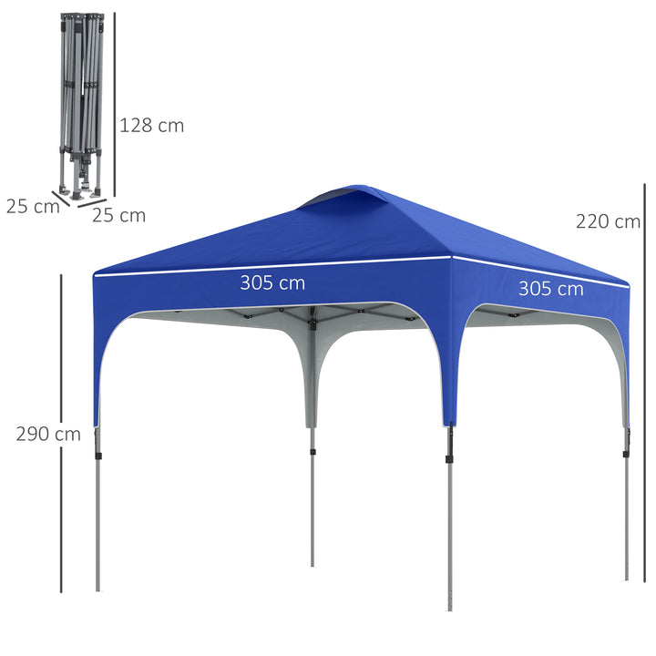 Outsunny Pop Up Gazebo with Adjustable Height, Foldable Canopy Tent, Carry Bag, Wheels, Leg Weight Bags, Blue, 3x3m