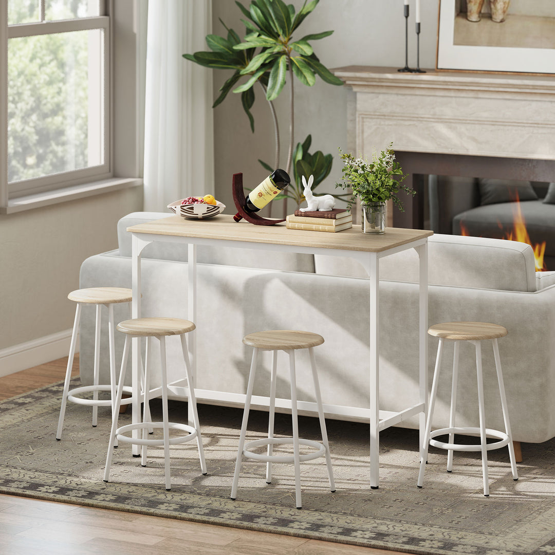 5 Piece Bar Table Set for 4 with Stools, Metal Frame, Footrest for Kit
