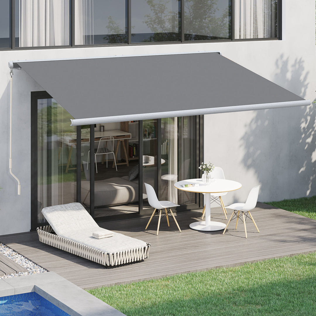 4x3m Full Cassette Electric/Manual Retractable Awning with Remote Controller, Sun Canopies for Patio Door Window with Remote Controller, Grey