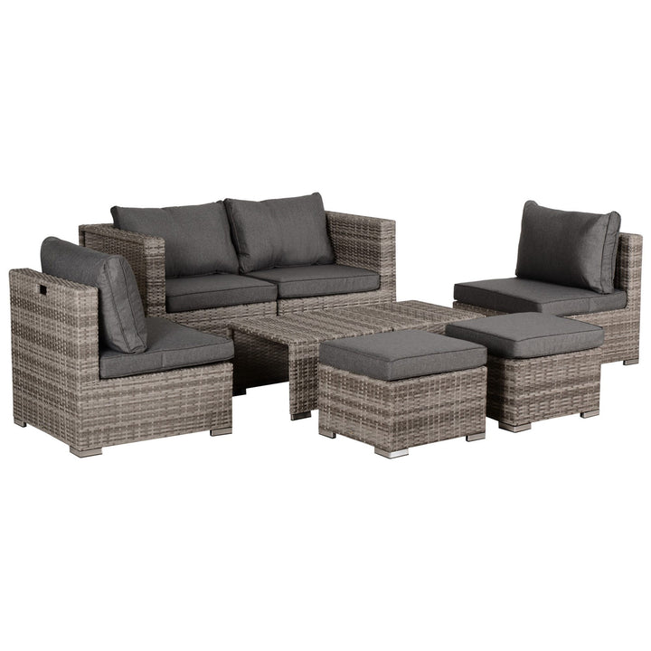 MCL 8 Pieces Rattan Garden Furniture Set, Garden Corner Sofa Set with 4 Chairs, 2 Footstools, 2 Coffee Tables and Cushions, Space-Saving Design, No Assembly Required, Grey