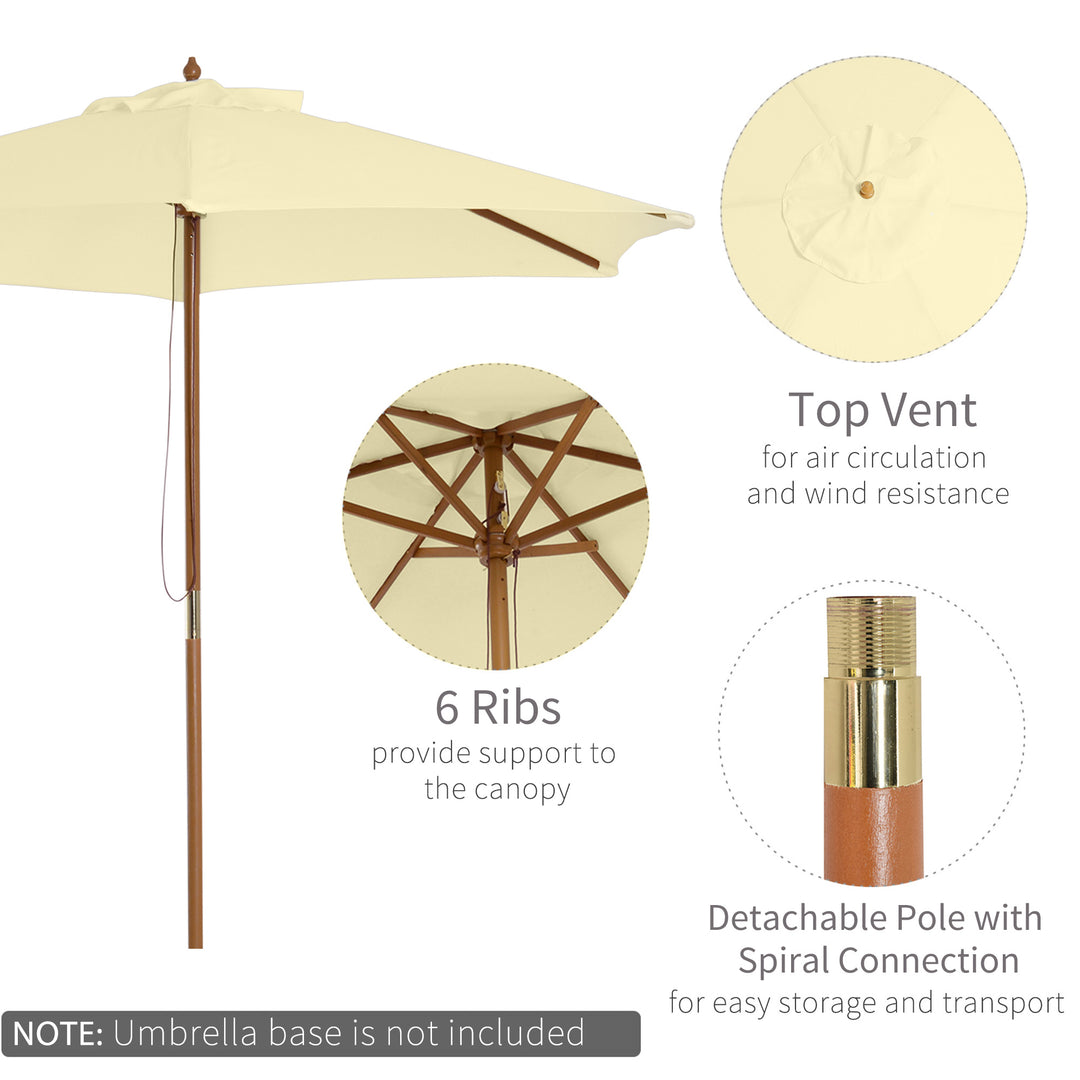 2.5m Wood Garden Parasol Sun Shade Patio Outdoor Wooden Umbrella Canopy, Table Market Umbrella with Vent, 38mm Pole, Rope Pulley Mechanism, Cream White