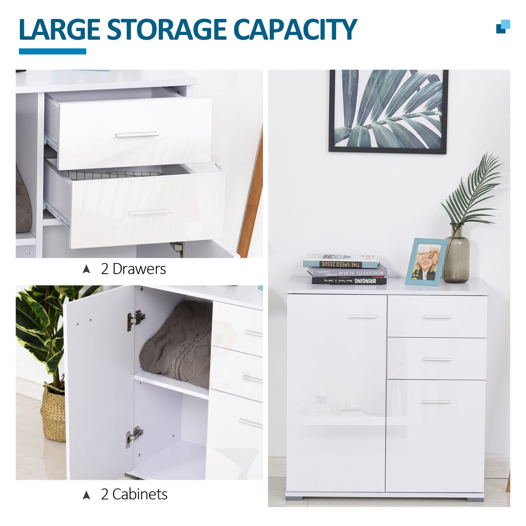 Sideboard, Modern Storage Cabinet with 2 Drawers, 2 Doors and Adjustable Shelf, Kitchen Cabinet for Living Room, Dining Room, High Gloss White