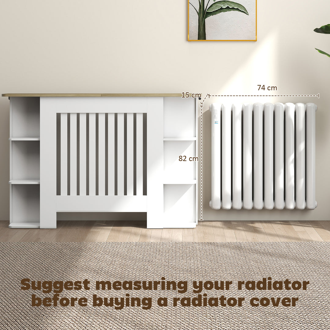 MCL Radiator Cover with Open Storage Shelves, Vertical Slatted Cabinet Shelf Heater Cover for Living Room, Hallway, Medium, White (H: 83 / W: 124 / D: 19 cm)