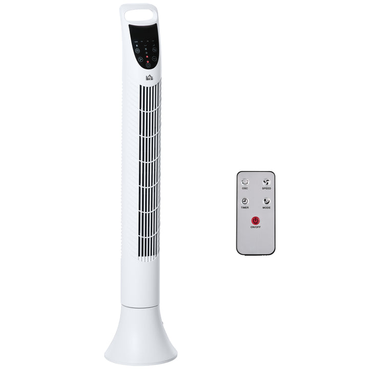 HOMCOM Tower Fan, 36'', with 3 Speeds, 3 Modes, 7.5h Timer, 70鎺?Oscillation, LED Control Panel, Remote Control, White | Aosom UK