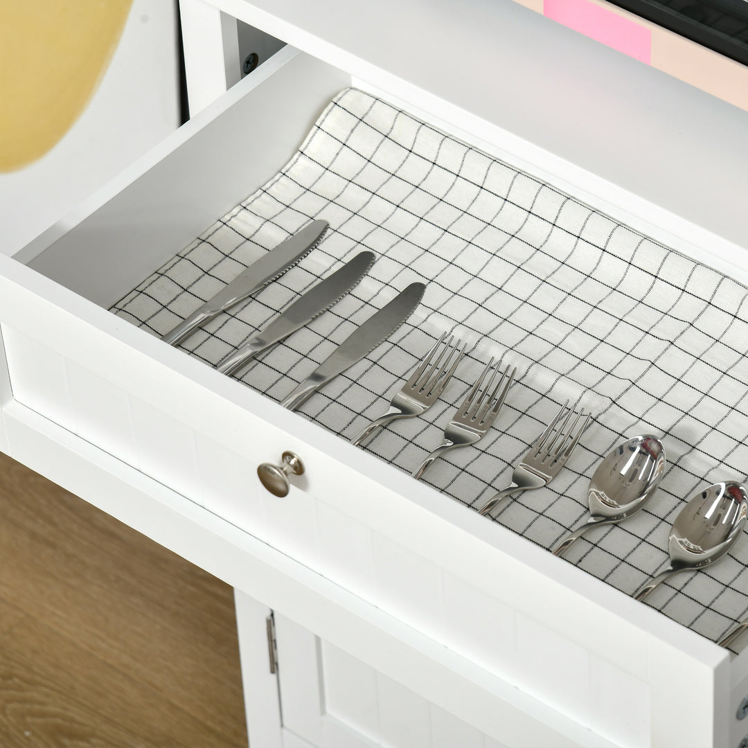 MCL Kitchen Cupboard, Wooden Storage Cabinet with Framed Glass Door, Drawer, Microwave Space for Dining and Living Room, White