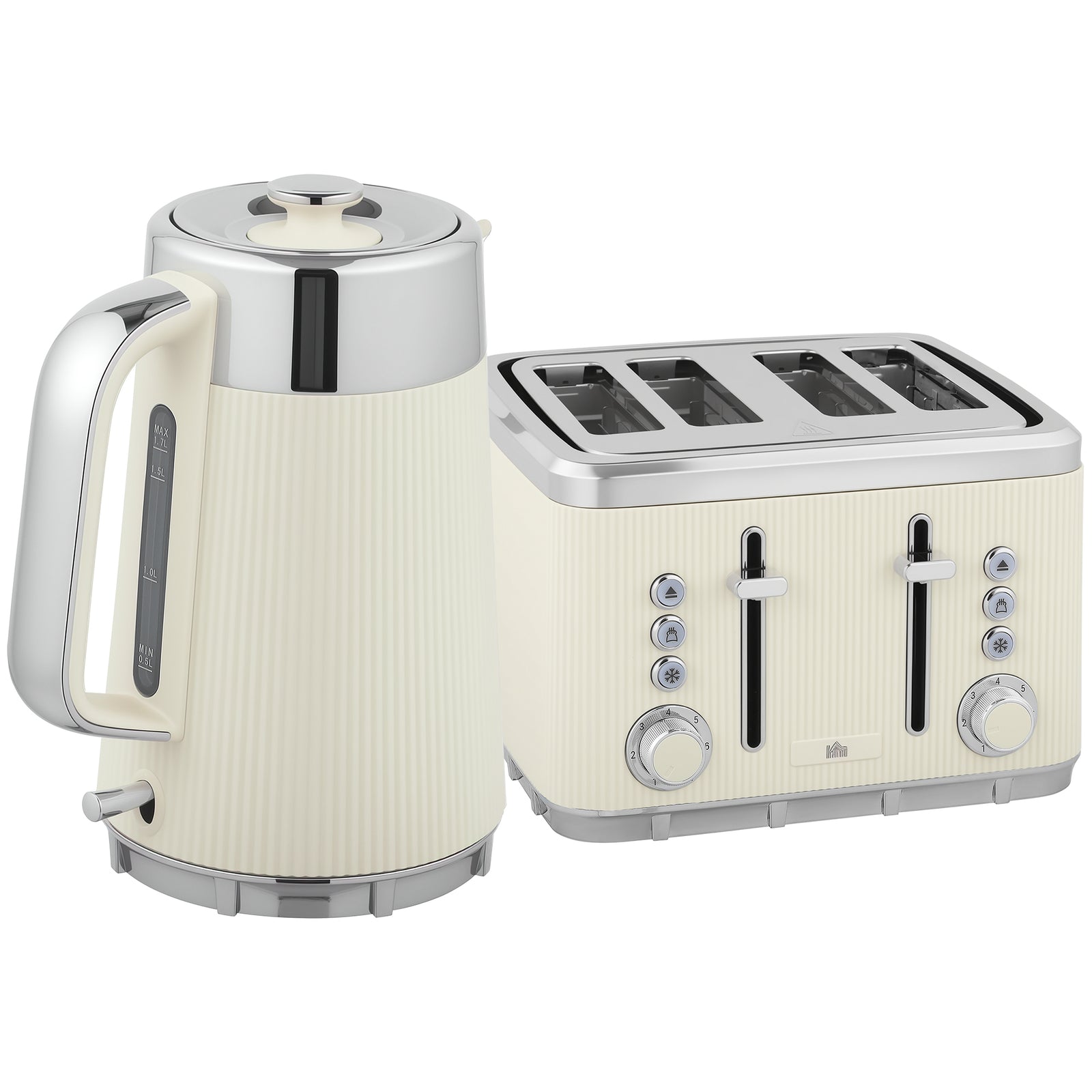 Electric Kettle and Toaster Set, 3000W 1.7L UK Strix Thermostat Rapid Boil Jug Kettle with Limescale Filter, Cool Touch Body, 4 Slice Toaster with 7 Browning Controls, Crumb Tray, Cream