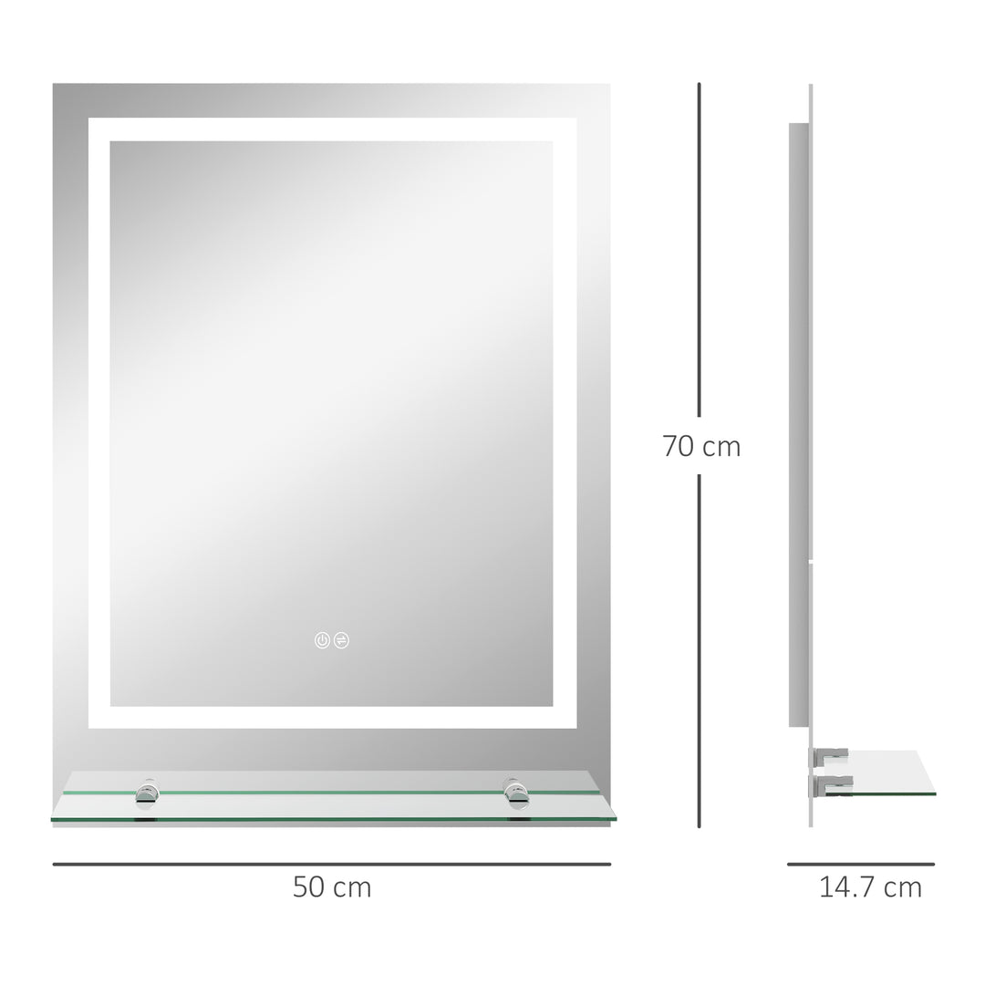 Large Vanity Mirror with Lights and Shelf, Illuminated bathroom Mirror with 3 Colour Brightness, Smart Touch, Anti-Fog