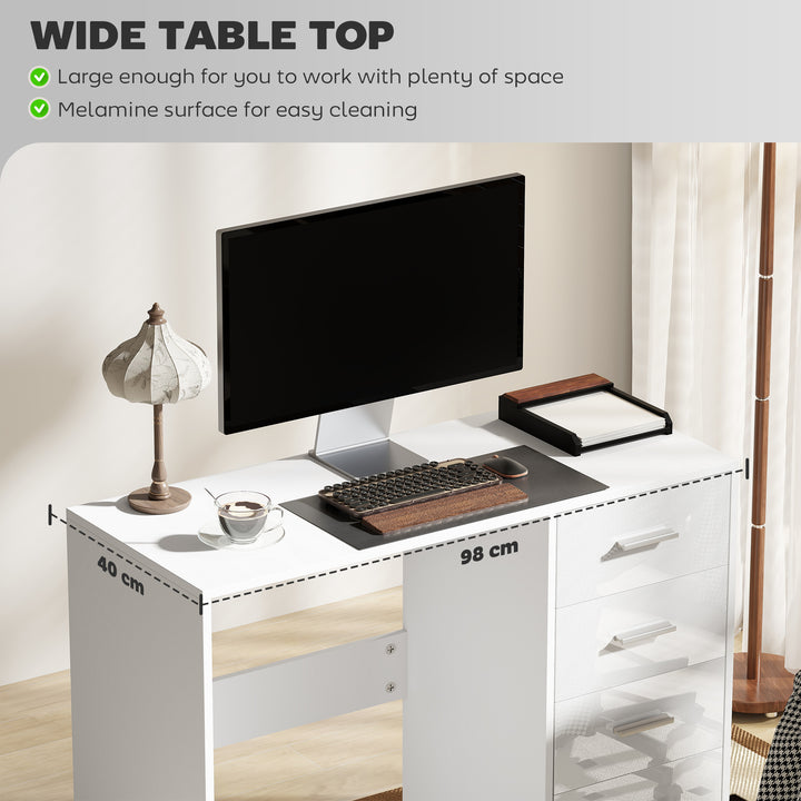MCL Computer Desk with Drawers, Dressing Table, High Gloss Home Office Writing Workstation, White