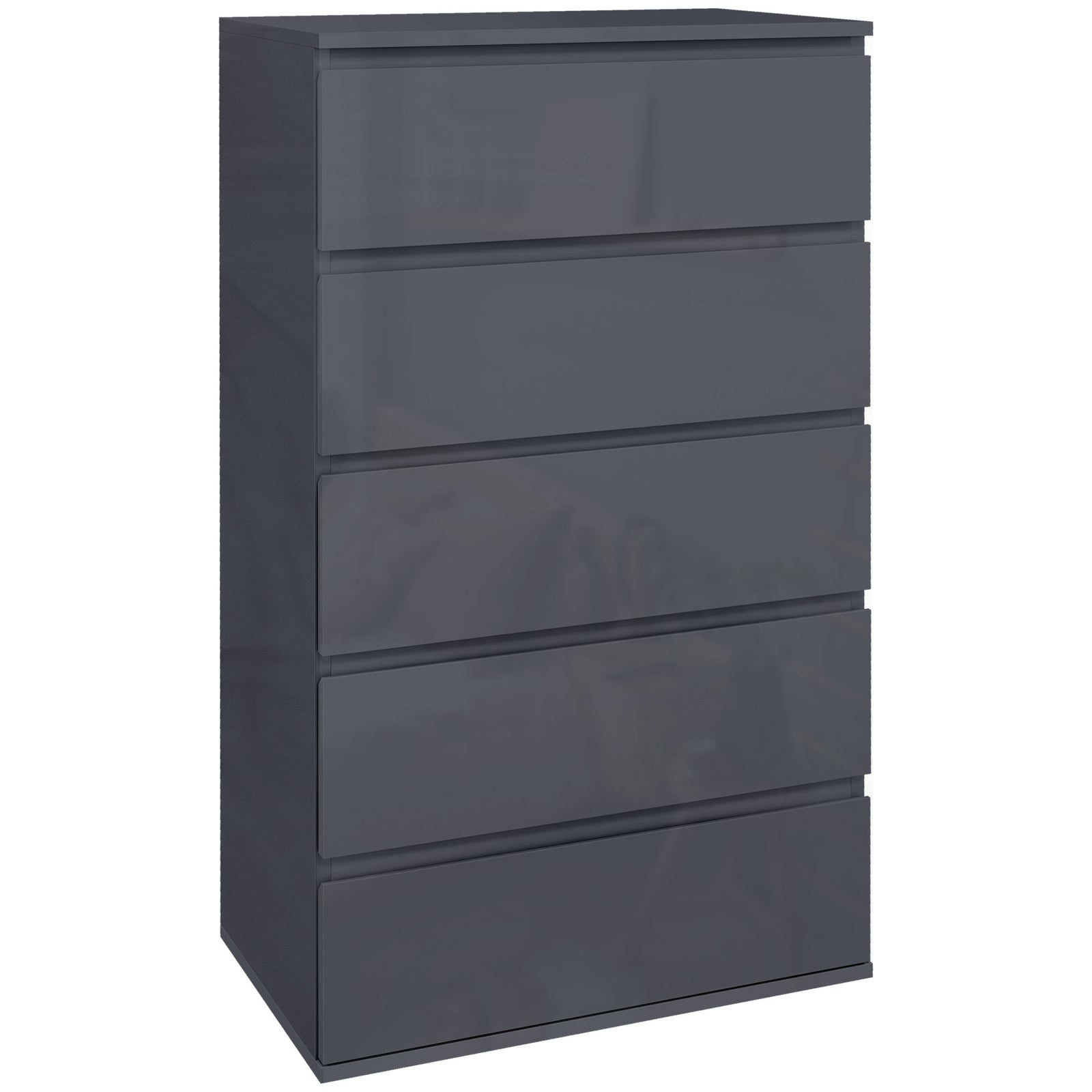 5-Drawer Modern Dresser, High Gloss Storage Drawer Unit for Bedroom, Grey
