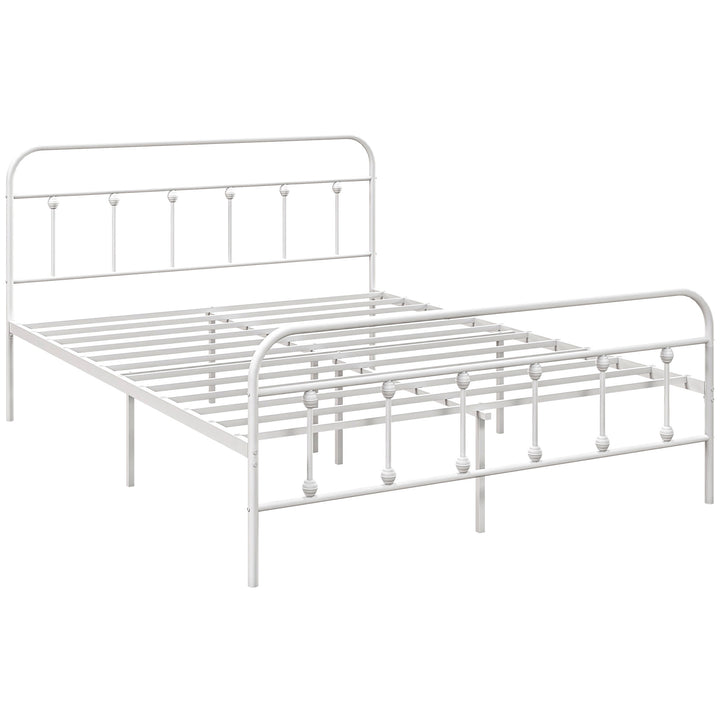 HOMCOM 4ft Double Platform Bed Frame with Underbed Storage Tall Headboard Steel Slat No Box Spring Needed Easy Assembly White