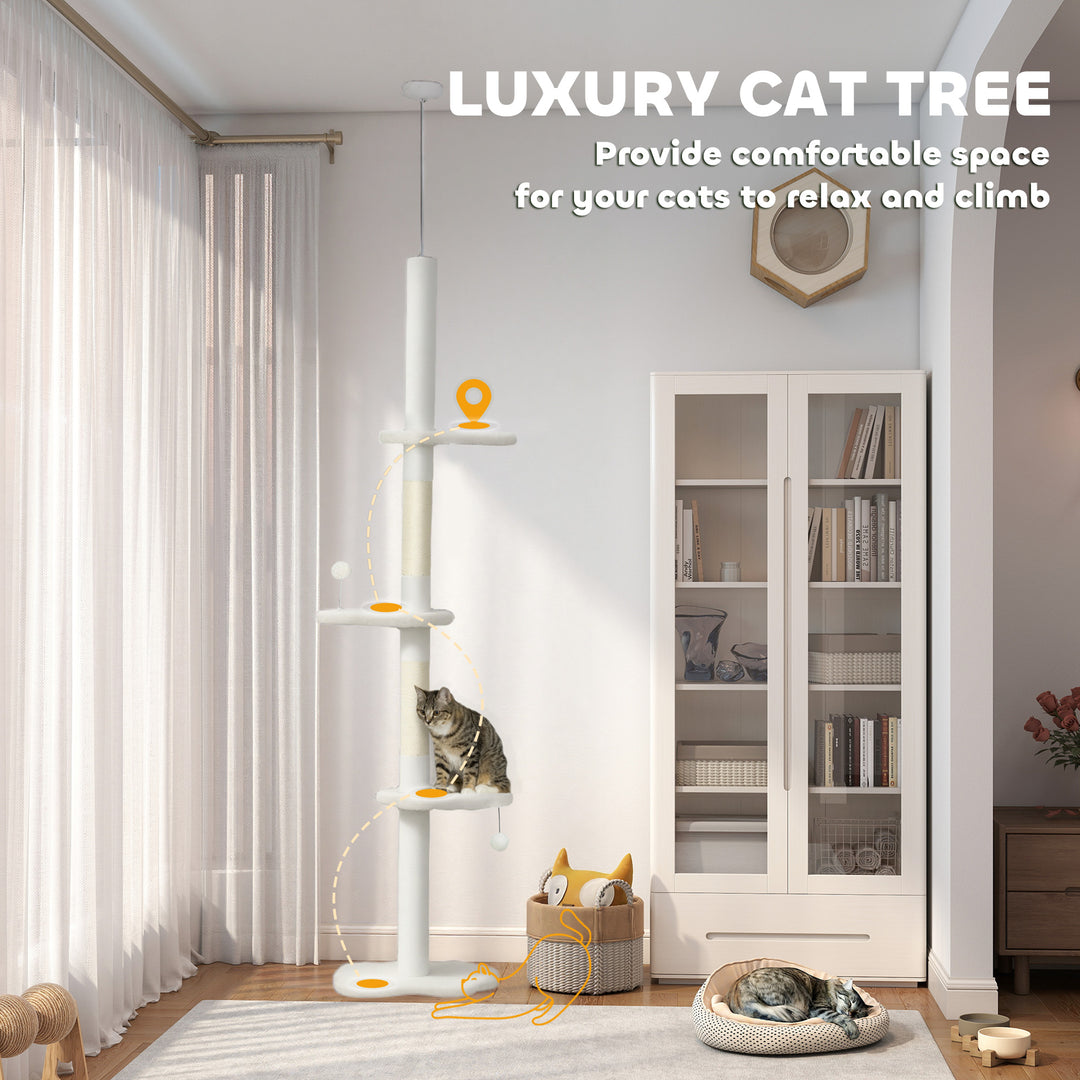 225-255 cm Adjustable Cat Climbing Tower with Sisal Scratching Posts, 