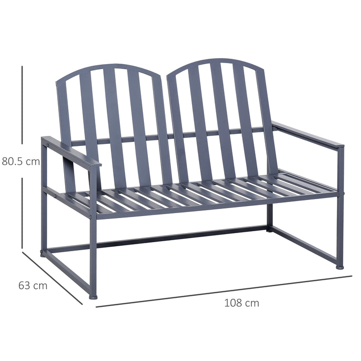 MCL Steel Patio Garden Bench Loveseats for Outdoors Park Yard Slatted Design Grey