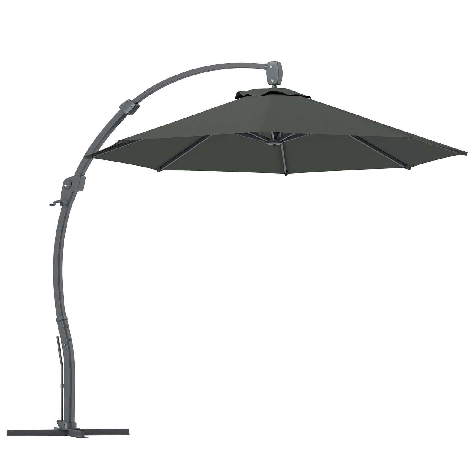 3(m) Garden Cantilever Parasol, Round Overhanging Umbrella with Crank Handle, Cross Base, Aluminium Frame and 360° Rotation, Banana Patio Umbrella for Outdoor Sun Shade, Grey