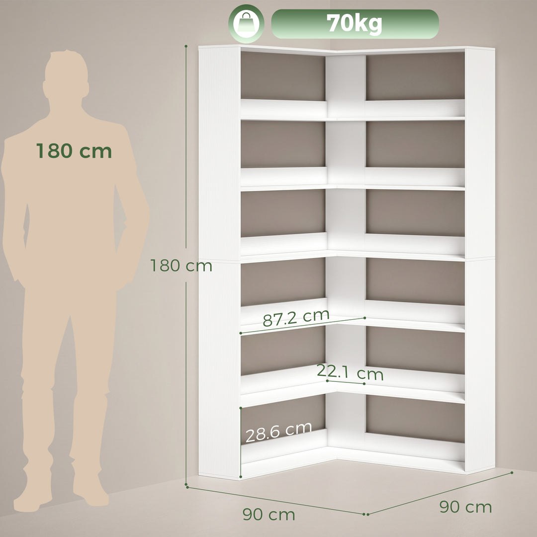 7 Tiers Bookshelf, L-Shaped Corner Bookcase with Anti-Slip Rear Guard,