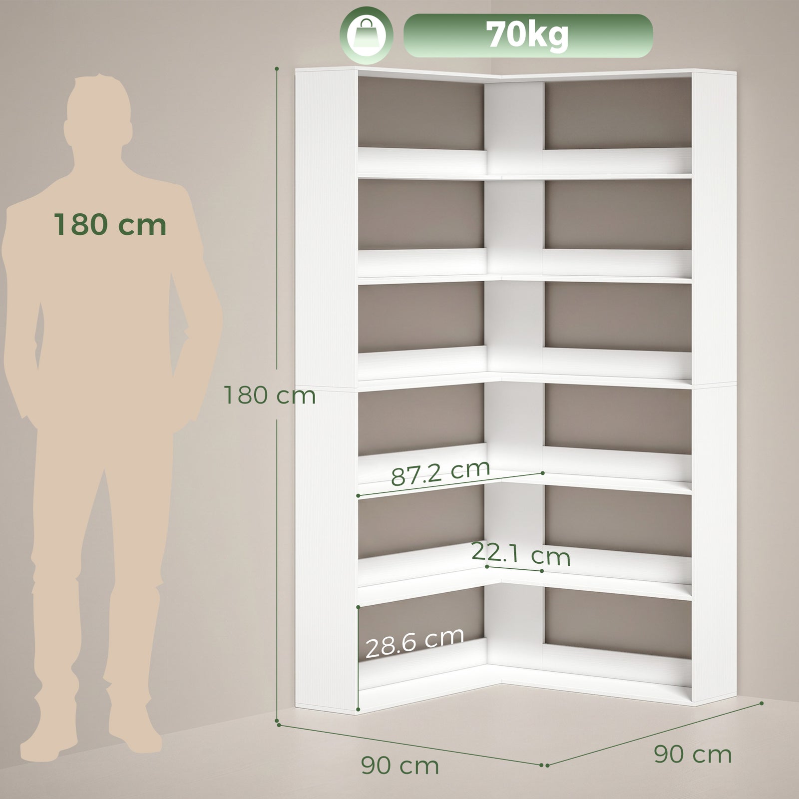 7 Tiers Bookshelf, L-Shaped Corner Bookcase with Anti-Slip Rear Guard,