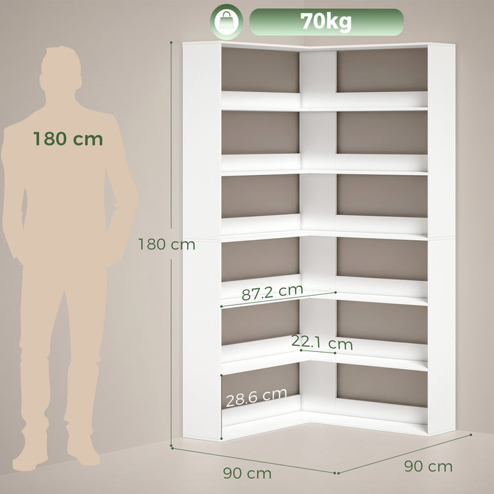 7 Tiers Bookshelf, L-Shaped Corner Bookcase with Anti-Slip Rear Guard,