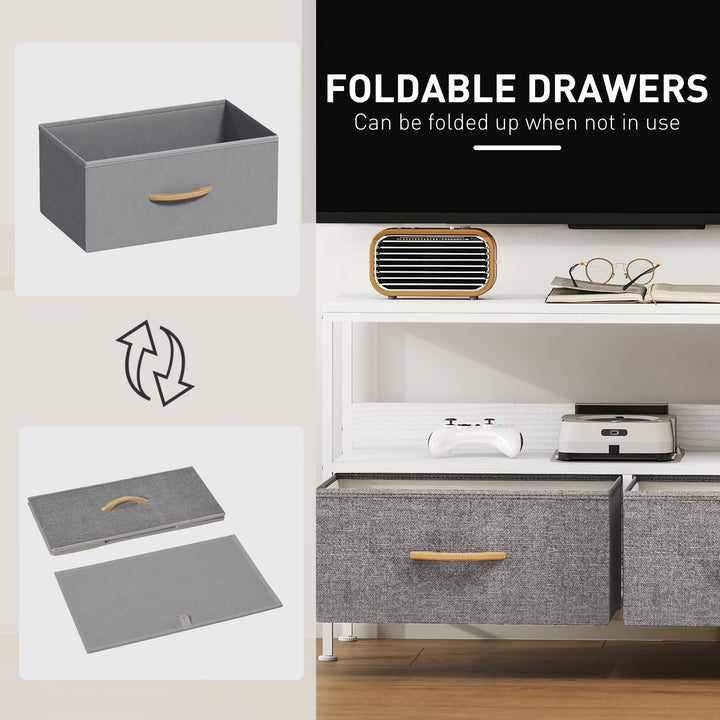 TV Stand Cabinet with 2 Foldable Drawers - White