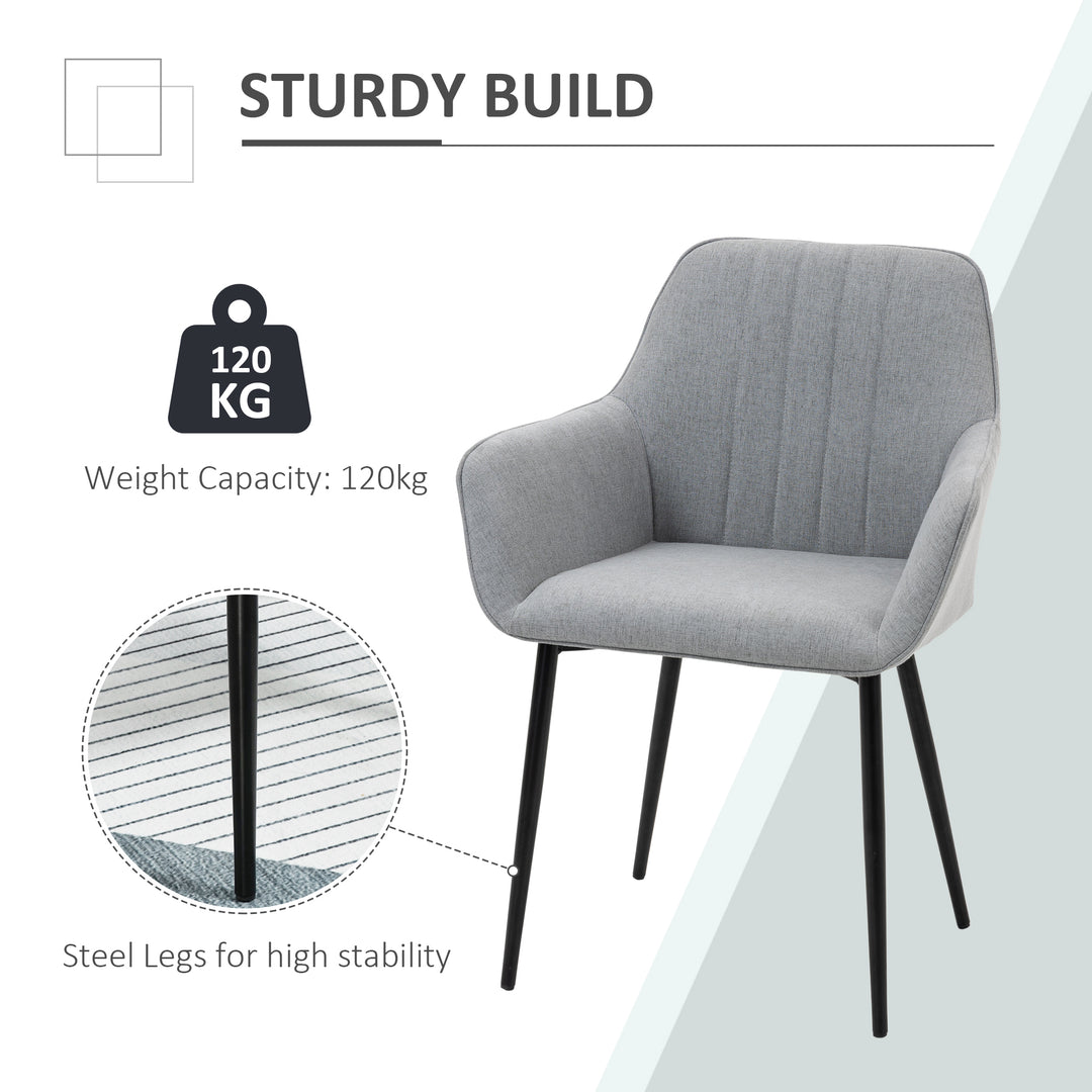 MCL Dining Chairs Set of 4, Upholstered Linen Fabric Kitchen Chairs with Metal Legs for Living Room Dining Room, Light Grey