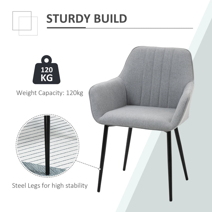 MCL Dining Chairs Set of 4, Upholstered Linen Fabric Kitchen Chairs with Metal Legs for Living Room Dining Room, Light Grey