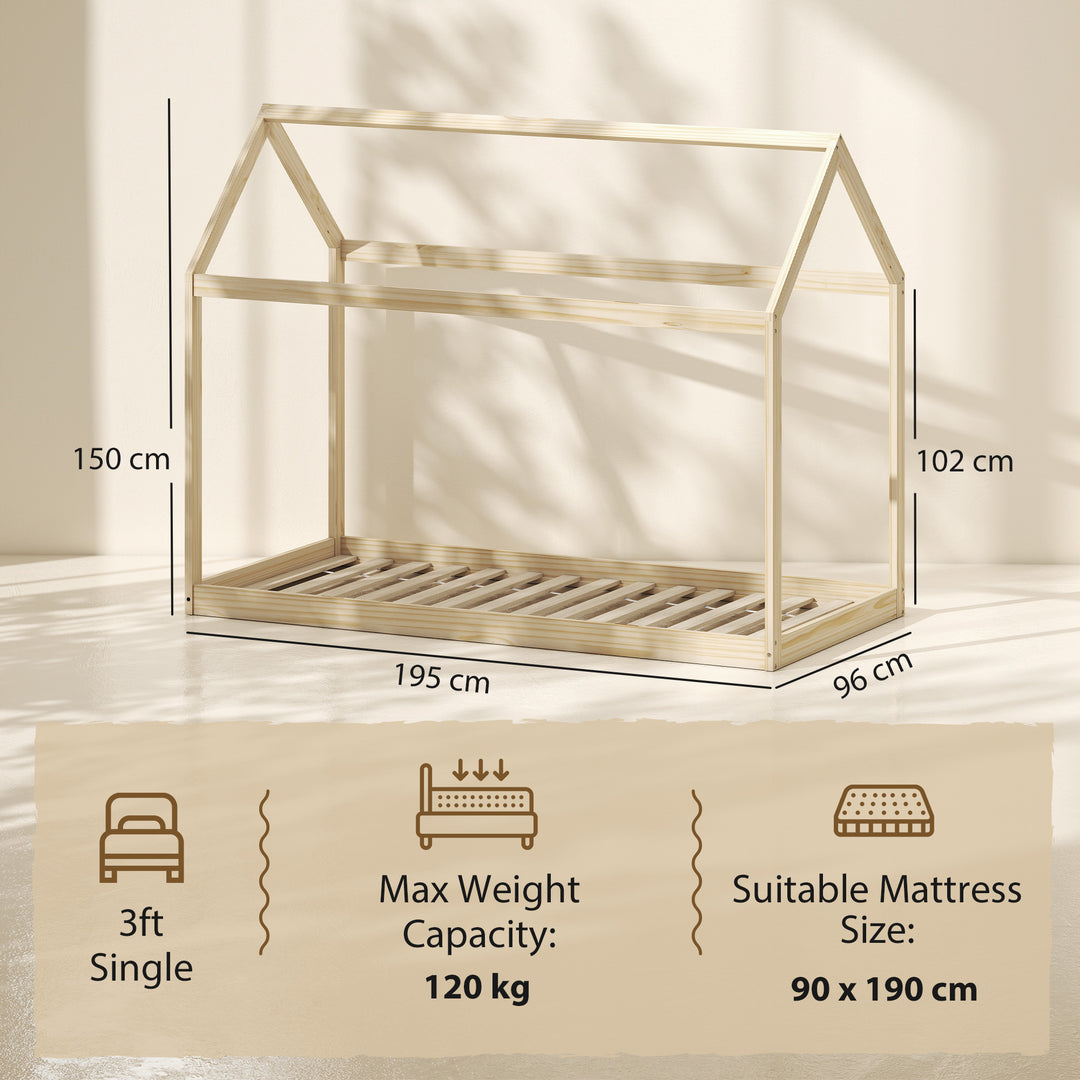 Single Bed Frame, House Scandinavian Wooden Bed Frame for 90W x 190Dcm