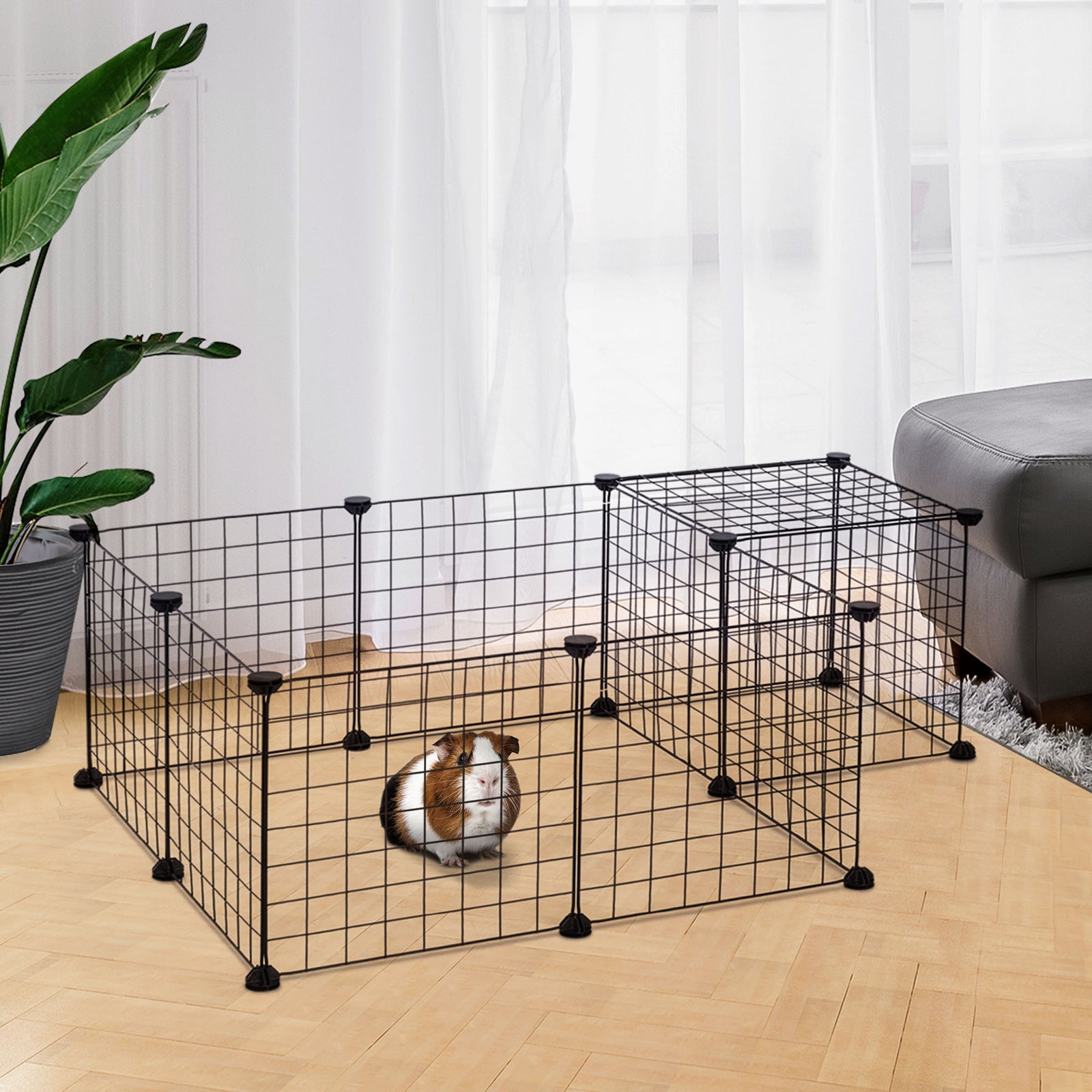 DIY Pet Playpen Metal Wire Fence 12 Panel Enclosure Indoor Outdoor Guinea Pig Bunny Small Animals Cage Black