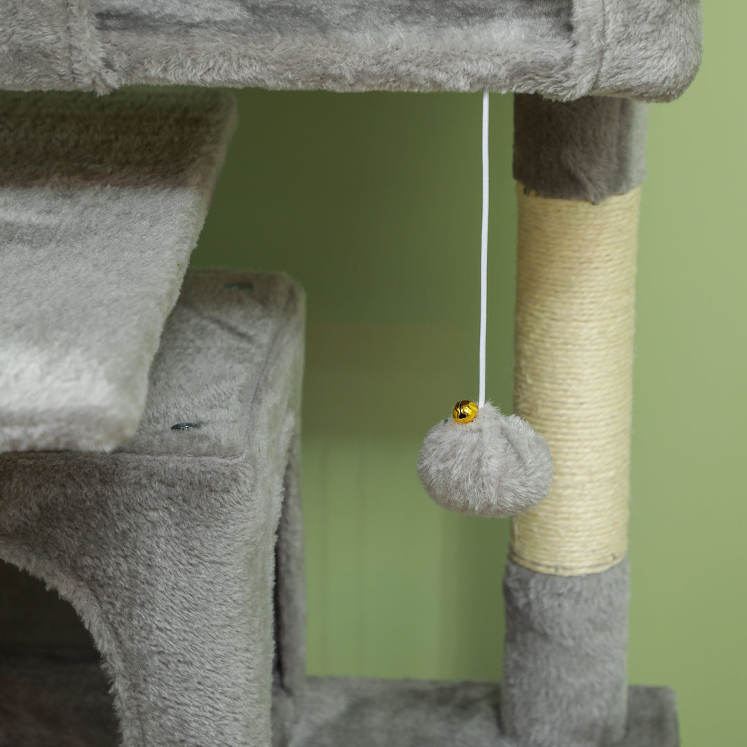 138cm Cat Tree, Multi-Level Cat Tower with Scratching Posts and Pad, Bed, Condos, Platforms, Toy Balls, Light Grey