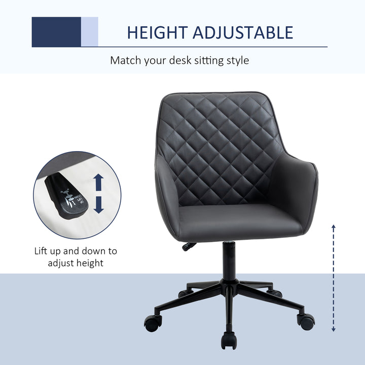 Office Desk Chair, Leather-Feel Fabric Computer Swivel Chair with Rolling Wheels and Adjustable Height for Home, Grey