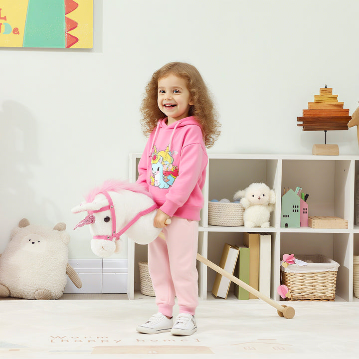 Unicorn Stick Horse with Wood Wheels, Real Pony Neighing and Galloping Sounds, Grip Handle, 95 cm