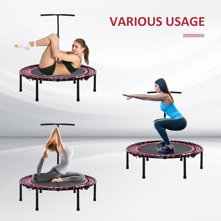 HOMCOM 45" Round Mini Trampoline Rebounder Indoor Outdoor Jumper with Adjustable Handle - Pink