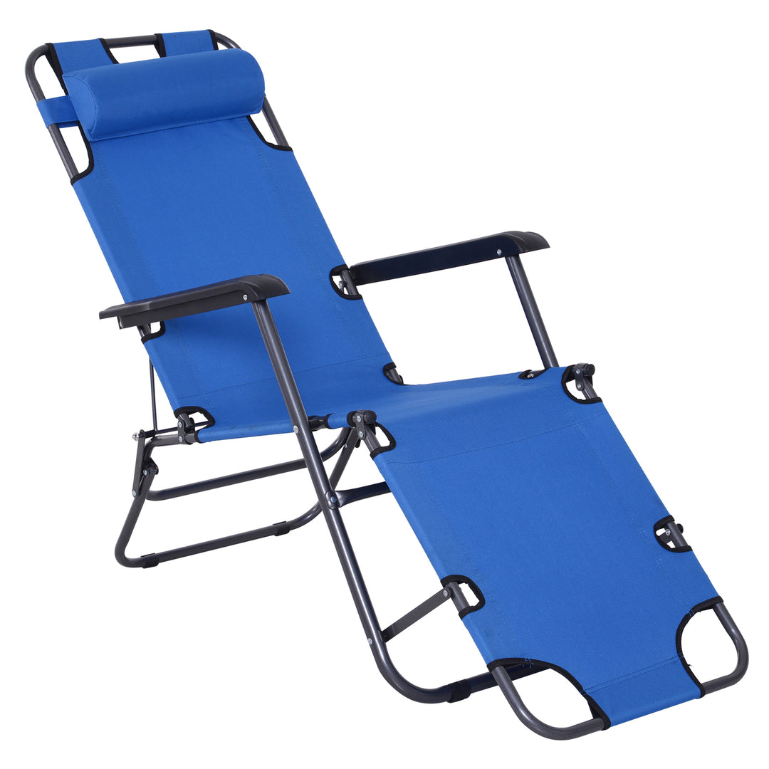2 in 1 Folding Sun Lounger Reclining Garden Chair with 2-Level Adjustable Backrest, Outdoor Zero Gravity Recliner Garden Chair with Head Pillow and Armrests, Blue