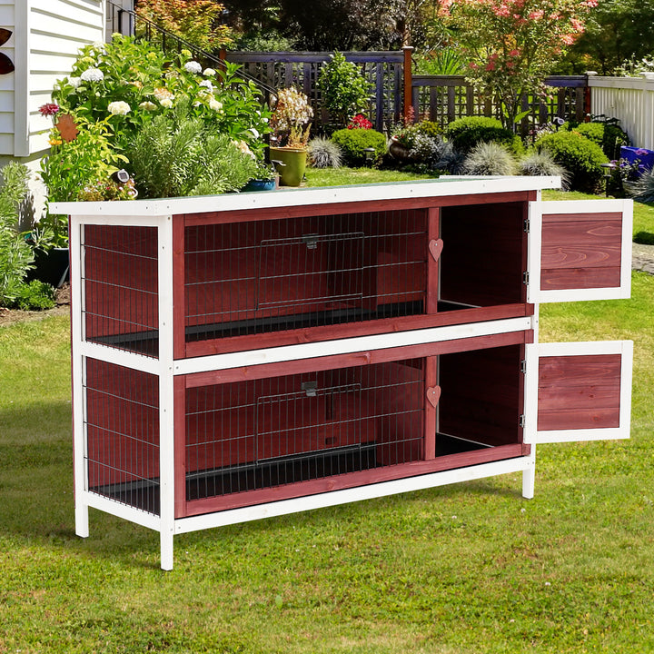 MCL Rabbit Hutch Outdoor 2-Tier Guinea Pig Cage Bunny House Cage with No-Leak Trays for Indoor and Outdoor 136 x 50 x 93cm