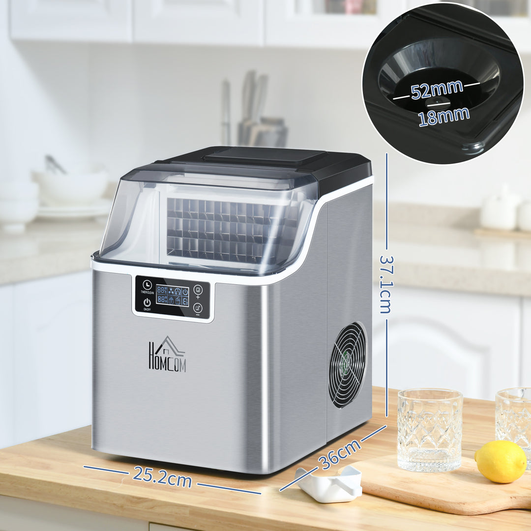 HOMCOM Ice Maker Machine, Counter Top Ice Cube Maker for Home, 20kg in 24 Hrs, 3.2L w/ Adjustable Cube Size, Self Cleaning Function | Aosom UK