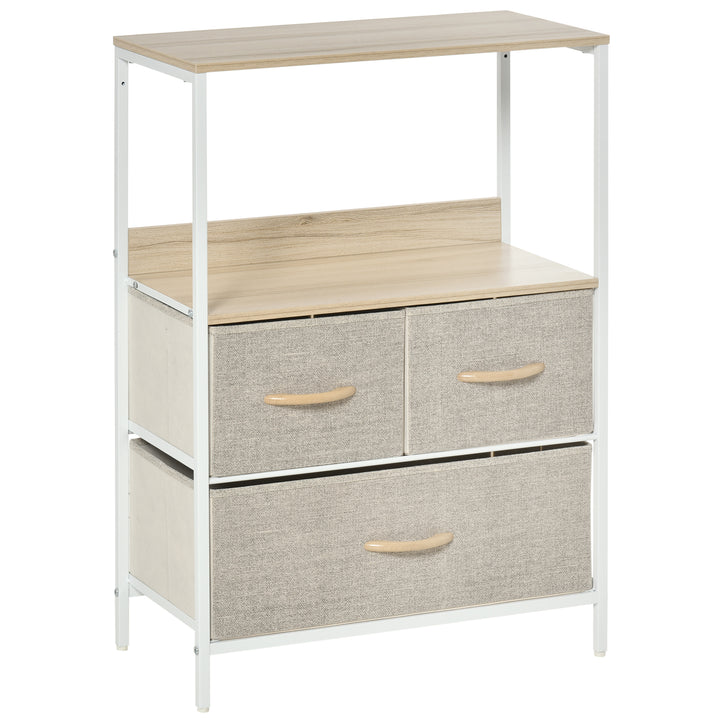 MCL 3 Drawer Storage Chest Unit Home Cabinet w/ Shelves Home Living Room Bedroom Entryway Living Furniture, Light Grey