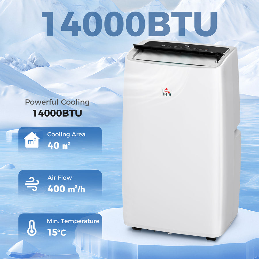 Portable Air Conditioner 14000 BTU, 4-in-1 Air Conditioning Unit, Dehumidifier, Cooling, Fan, Sleep Mode with 3 Speeds, Remote Control, LED Display, 24H Timer, Window Kit, Children Lock, 40m²