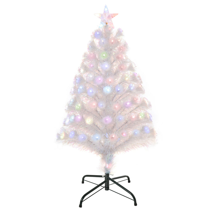 HOMCOM 3 Feet Prelit Artificial Christmas Tree with Fiber Optic LED Light, Holiday Home Xmas Decoration, White | Aosom UK