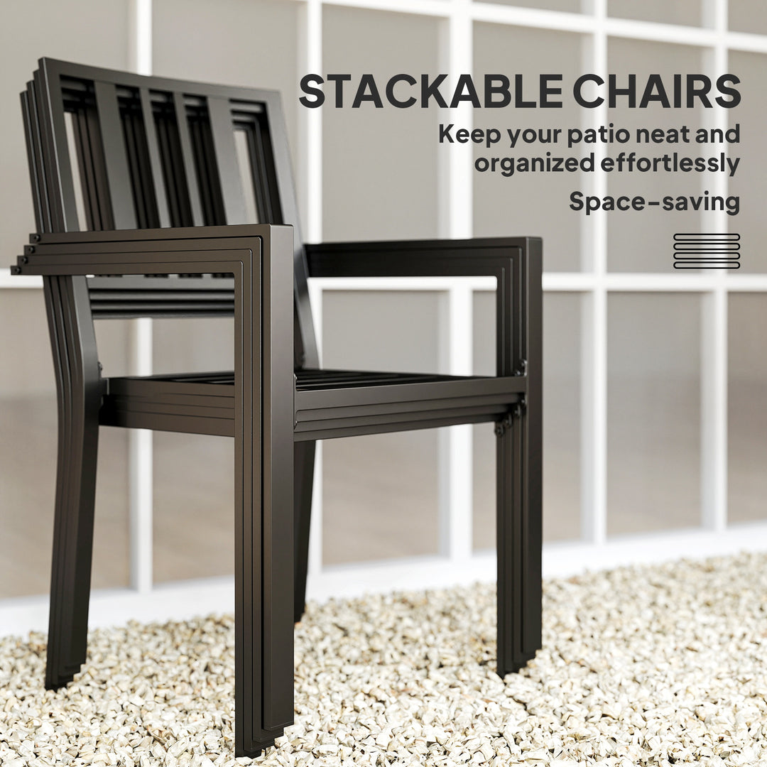 Set of Four Minimal Metal Garden Chairs - Black