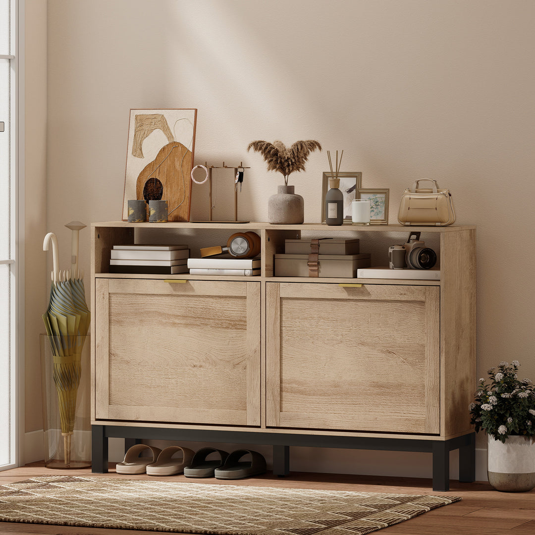 Shoe Cabinet with 2 Flip Drawers, Narrow Shoe Storage Top for Entryway