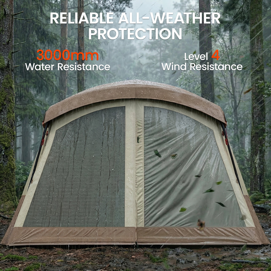 Cabin Tent Waterproof Camping Tent with Two Room for 4 Person Brown
