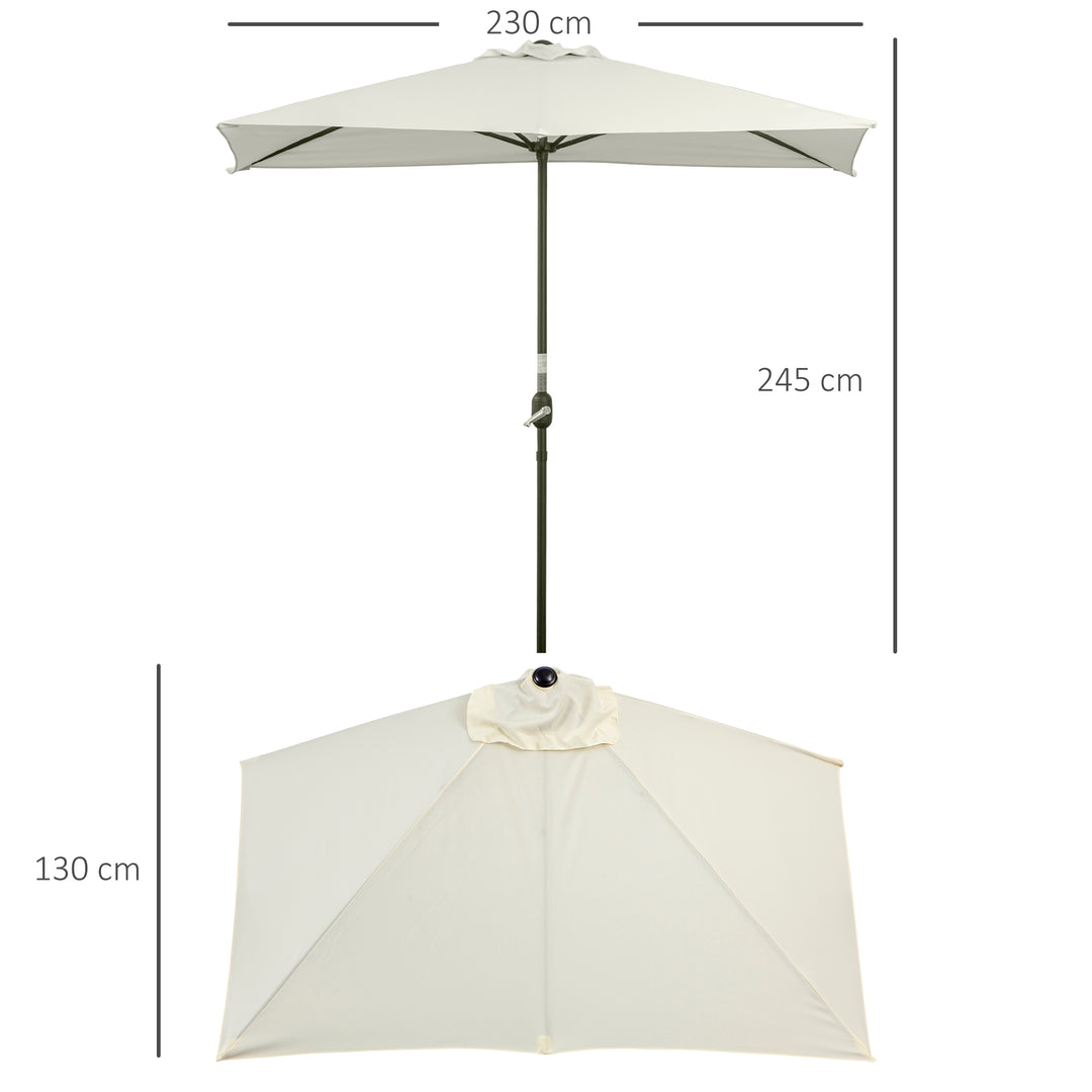 Outsunny Half Parasol for Balcony, 2.3m Semi-Round Patio Umbrella with Crank Handle, Beige - BASE NOT INCLUDED