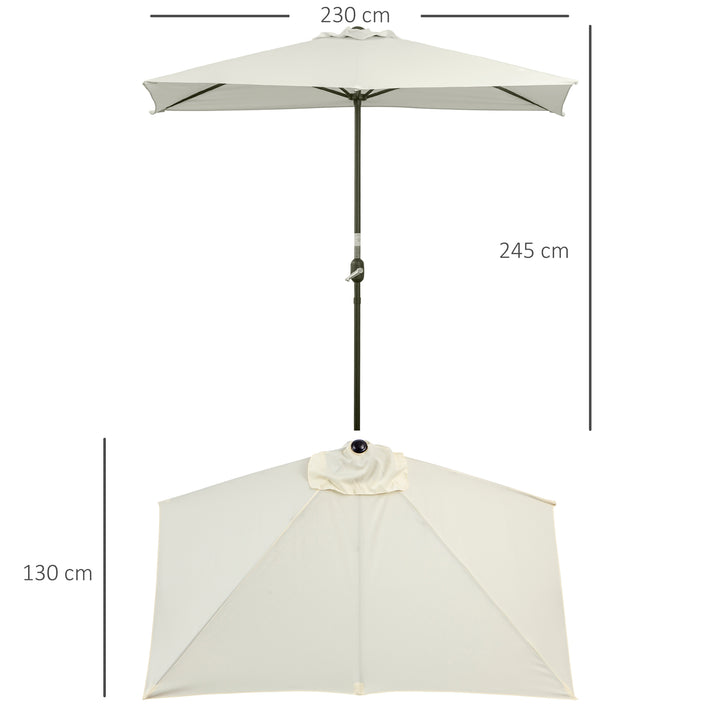 Outsunny Half Parasol for Balcony, 2.3m Semi-Round Patio Umbrella with Crank Handle, Beige - BASE NOT INCLUDED